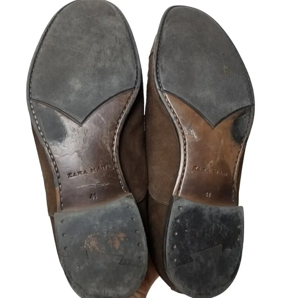 Zara Mens Brown Leather Oxford Dress Shoes Size 8 (41EU) Career Corp Wedding